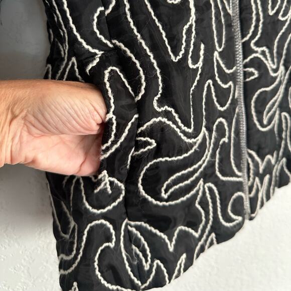 Vivian Shyu Black Embroidered Quilted Full Zip Jacket Blazer Glam Designer - Picture 3 of 9